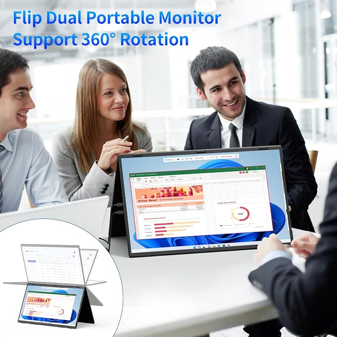 MAGICRAVEN Portable Dual Monitor for Laptop, Foldable Laptop Screen Extender, Plug & Play No Driver, 1080P FHD IPS 100Hz Triple Screen for Travel & Office, Compatible with Mac, Windows -18.5"