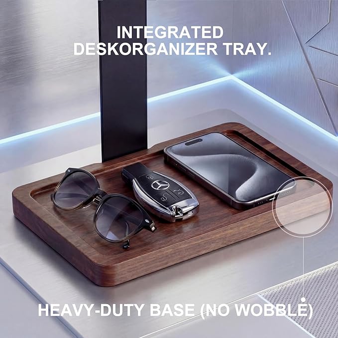 Headset Stand with Gaming Controller Holder, Walnut Wood Headphone Stand with Storage Base, Gaming Equipment Accessories for Desk Fits Xbox PS5 PS4 PC Gaming