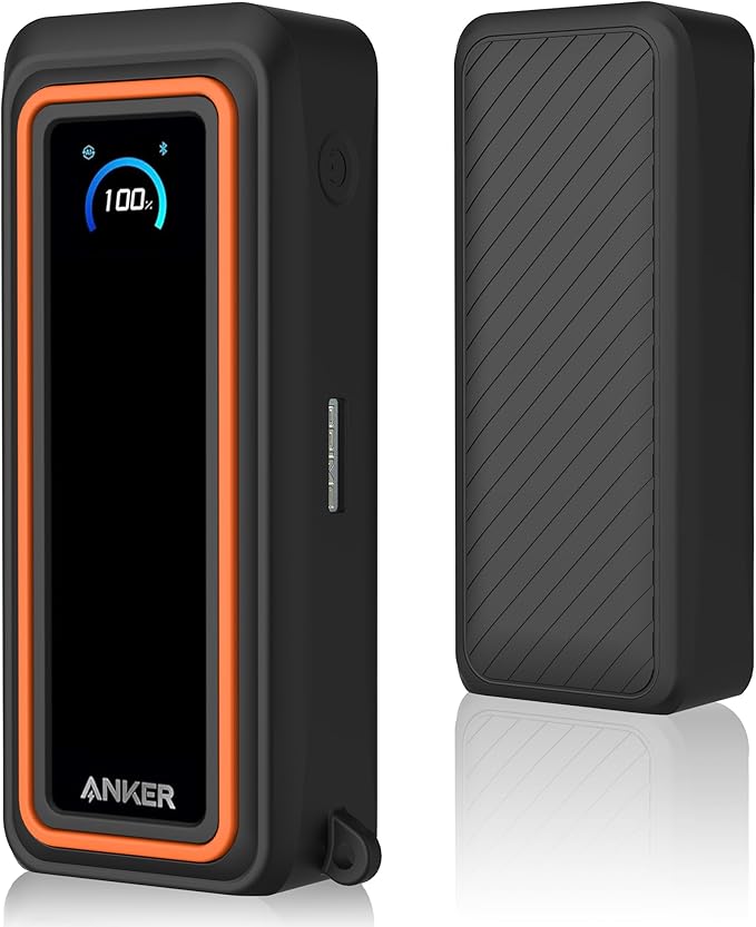 Silicone Case for Anker Prime Power Bank (26,250mAh 300W) Travel Protective Cover, Shockproof | Compact | Tactile Grip | Impact Protect for Anker Power Bank (300W), LCD Display Visible (Black Orange)
