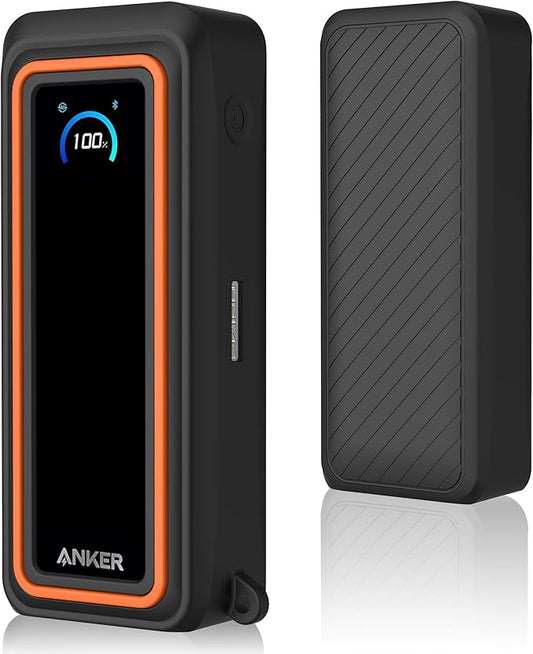 Silicone Case for Anker Prime Power Bank (26,250mAh 300W) Travel Protective Cover, Shockproof | Compact | Tactile Grip | Impact Protect for Anker Power Bank (300W), LCD Display Visible (Black Orange)