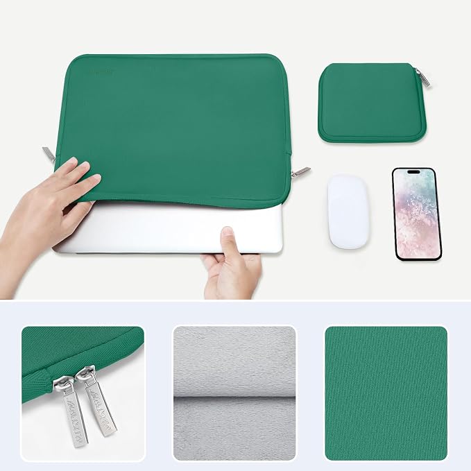 MOSISO Laptop Case 13.3 inch, 13-13.3 inch Laptop Sleeve Bag Compatible with MacBook Air/Pro 13/Pro 14 M5 M4 M3 M2 M1, HP Dell ASUS Lenovo, Neoprene Computer Sleeve Bag with Small Case, Peacock Green