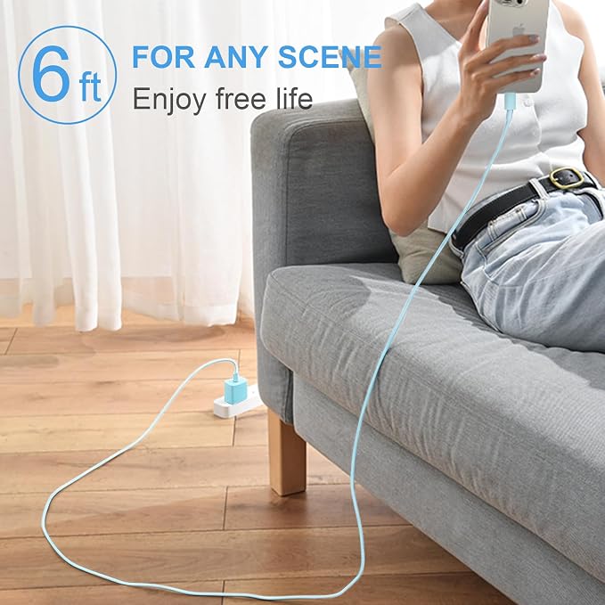 iPhone 17 16 15 Charger Fast Charging 3+3Pack 20W USB C Wall Charger with 6FT Fast Charging Cable Compatible with iPhone 17/17 Air/17 Pro/17 Pro Max/iPhone 16/15 Series, iPad Pro/AirPods -Blue
