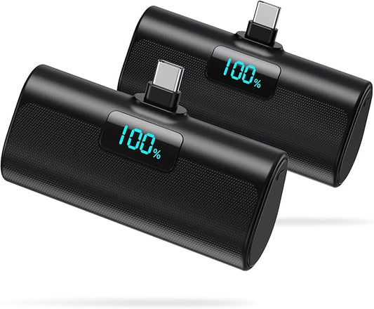 [2-Pack]Portable Charger for iPhone 16/15 Series,5200mAh PD USB C Power Bank Built-in USB-C Connector,Battery Pack Compatible with iPhone 16/16 Plus/16 Pro/16 Pro Max/15 Series,Android (Black+Black)