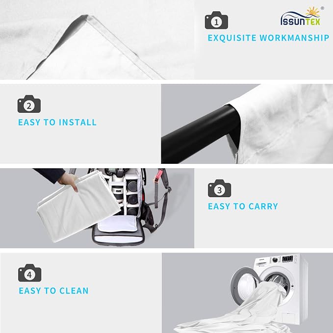 ISSUNTEX 10X12 ft Background Muslin Backdrop, Photo Studio, Collapsible High Density Screen for Video Photography and Television-White