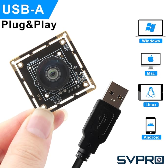 SVPRO 5MP 30FPS USB Camera Module with M12 Lens 120 Degree Wide Angle Webcam Board IMX335 Low Light Computer Vision Industrial Camera for PC,Raspberry Pi, Jeston Nano