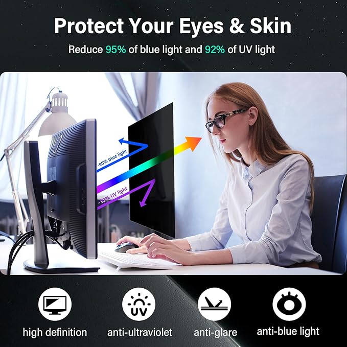[2 Pack] 23.8 Inch Computer Privacy Screen for 16:9 Aspect Ratio Widescreen Monitor, Eye Protection Anti Glare Blue Light Computer Monitor Privacy Filter, Removable 23.8 in Protector Film