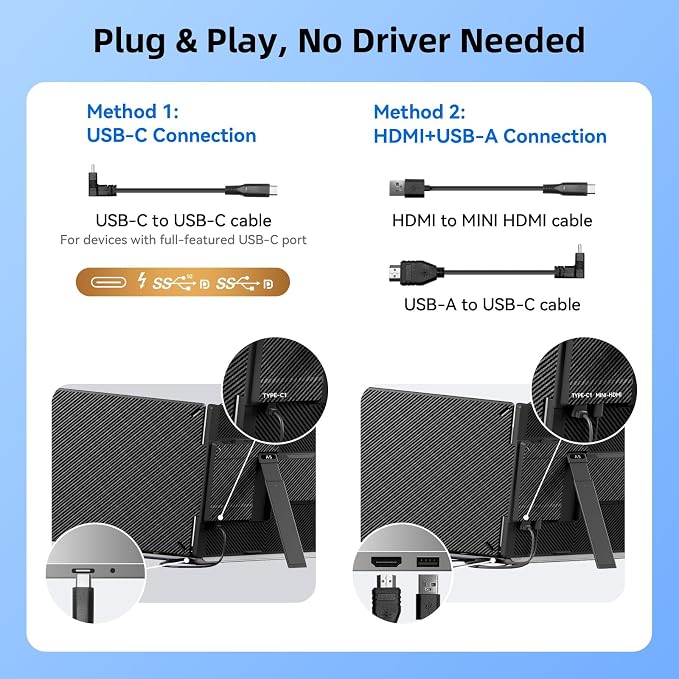 Laptop Screen Extender 1.8lbs 14.1" - Ultra-Light & Ultra-Slim 1080P FHD IPS Dual Portable Monitor for 13"-17.3" Laptops Plug & Play Travel Extra Screen Compatible with Wins/Mac/Android/Chrome