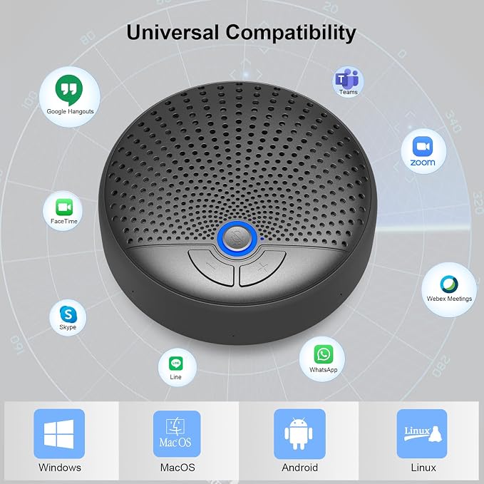 CM100 Conference Speaker and Microphone, 10 AI Mics 360° 65ft (20m) Voice Pickup, Noise Reduction, USB Speakerphone for 16 People,Fit for Video Conference Calls, multi-Platforms Zoom & MS Teams