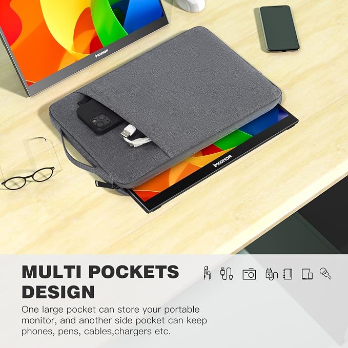 18.5 Inch Portable Monitor Case Protective Sleeve for InnoView VisionOwl Upperizon Usparkle Ingnok aimuonos Ingnok Motyeowe Cocopar EVICIV HONGO, 18-18.5" Portable Monitor Carrying Case Bag, Gray