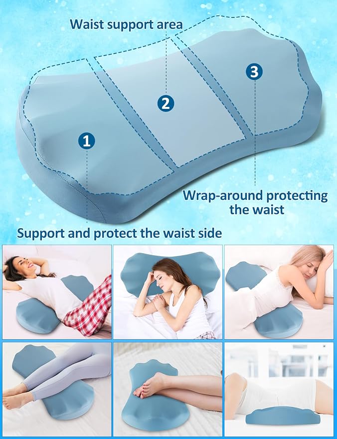 Fledano Lumbar Support Pillow for Bed – Memory Foam Lower Back Pain Relief Pillow for Sleeping, Ergonomic Lumbar Pillow for Side & Back Sleepers, Sciatica & Hip Pain Relief, Washable Cooling Cover