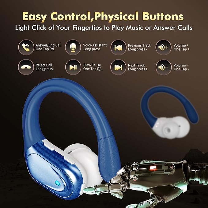 HAOYUYAN Wireless Earbuds, Bluetooth Headphones, Ear Buds with 80hr Playtime, LED Power Display, Noise Canceling, LED Power Display, IPX7 Waterproof Earphones for Gym/Workout/Sport（Dark Blue）