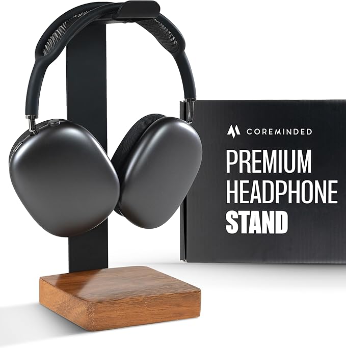 COREMINDED Universal Headphone Stand for Desk, Solid Wood Gaming Headset Stand, Heavy Duty Wooden Headphones Holder, Compatible with Airpods Max and More