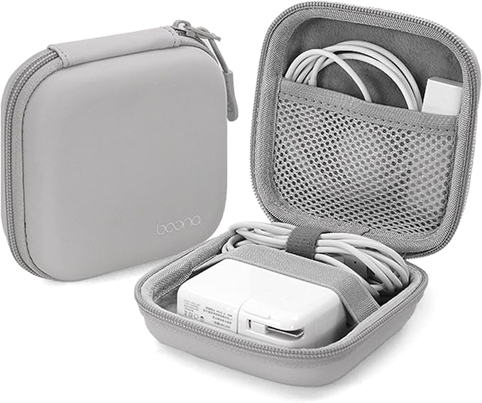 Charger Case for Macbook, Portable Tech Electronic Organizer Bag, Small Travel Storage Pouch for Laptop Accessories, MacBook Power Adapter, Charging Cords, USB Drives, Power Bank (Grey PU, M)