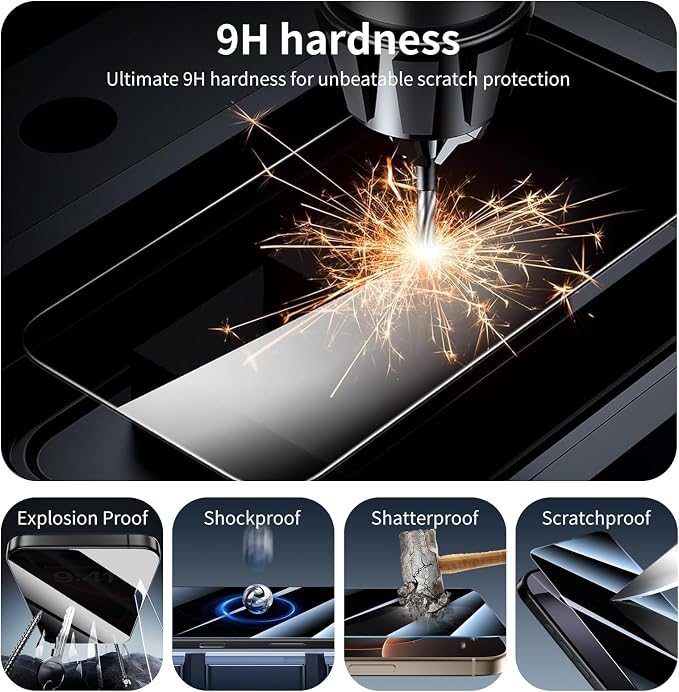 3-Pack Privacy Screen Protector for iPhone 17 Pro Max/16 Pro Max, Anti-Spy Tempered Glass Film, Dark Private Black Protection, 9H Hardness, Anti-Scratch, Bubble Free, Case Friendly
