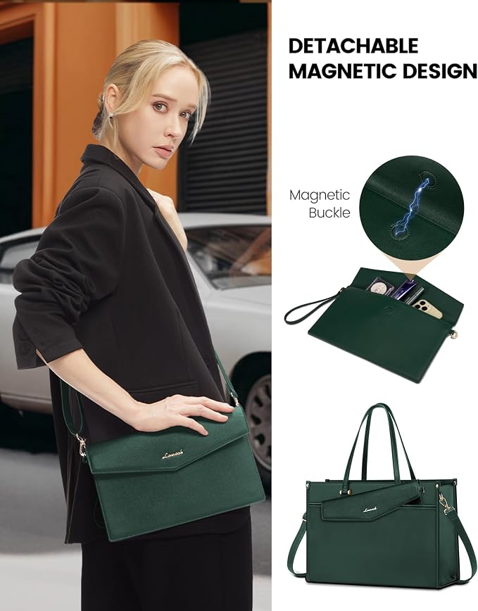 LOVEVOOK Laptop Bag for Women, 15.6 inch Laptop Tote Bag 2-in-1 Professional Work Bag Business Briefcase with Clutch Purse, Waterproof Leather Computer Handbag for Teacher Office Travel