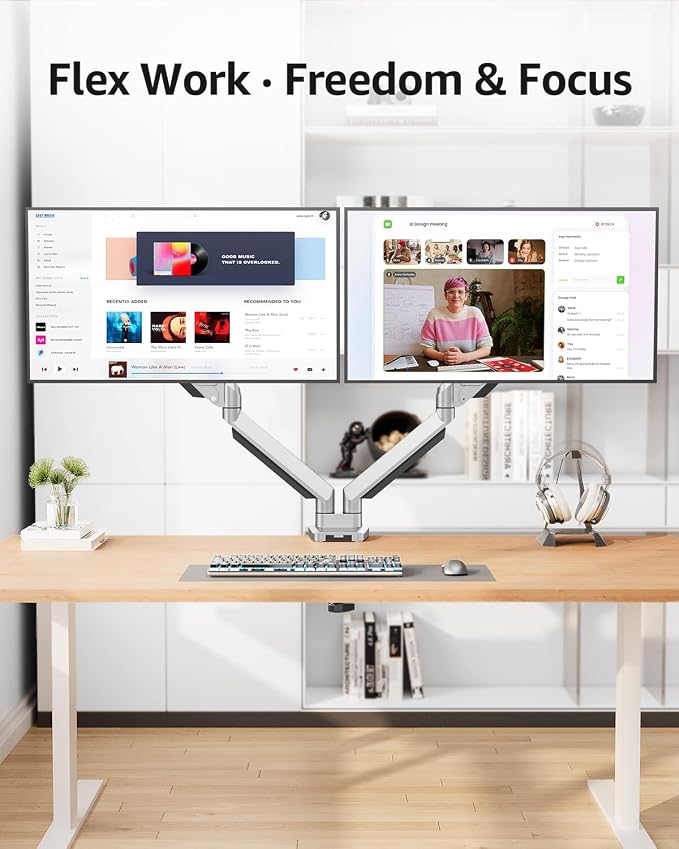 MOUNTUP Dual Monitor Desk Mount, Die-Cast Aluminum Fully Adjustable Double Monitor Arm, Computer Monitor Stand Fits 2 Screen 17 to 32 inch - Each Arm Holds 4.4-19.8LBS, MU0024