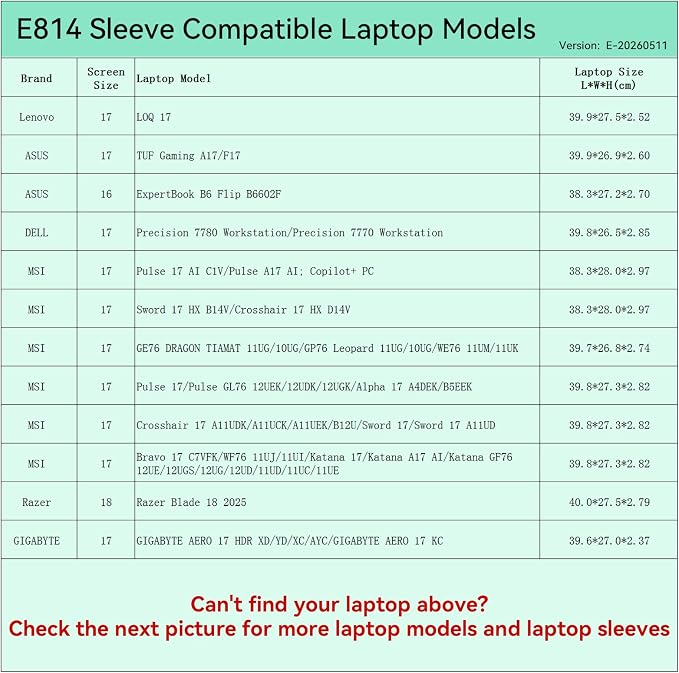 Smatree Elite Laptop Sleeve for 17 inch Lenovo LOQ 17, ASUS TUF Gaming/ExpertBook, DELL Precision, MSI Pulse/Bravo/Katana/Sword, Razer Blade, GIGABYTE AERO, Protective Laptop Case with Pocket(E814)
