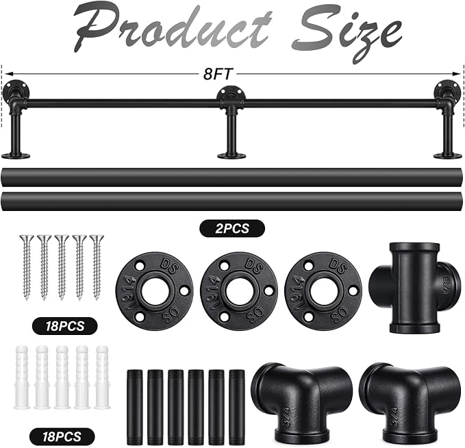 Zonon 8 ft Bar Foot Rail Kit Matte Black Industrial Pipe Railing for Bar Foot Rest Brackets Undercounter Mount Hardware and Tubing Complete Railing Kit for Kitchen Indoor Outdoor