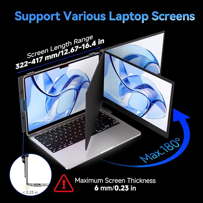 Laptop Screen Extender, 15.3" 16:10 IPS 100% sRGB Portable Travel Monitor for Laptop, FHD 1200P External Display Screen, Dual Screen Attachment Plug & Play for Mac Windows