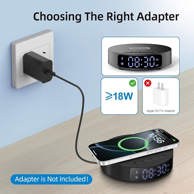 Fast Wireless Charger with Alarm Clock,20W Max Wireless Charging Pad Compatible with iPhone 17/17 Pro/16/15/14/13/12/SE;Wireless Charge Mat for Samsung Galaxy S25/S24/Note,Pixel/LG (Black pad)