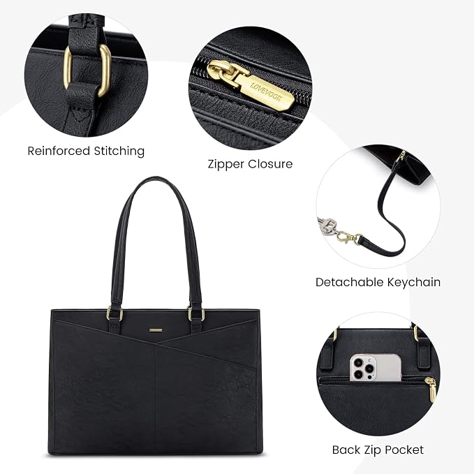 LOVEVOOK Laptop Bag for Women 15.6 Inch Tote Bags Waterproof Leather Briefcase Computer Women Business Office Work Bag,Vintage Black