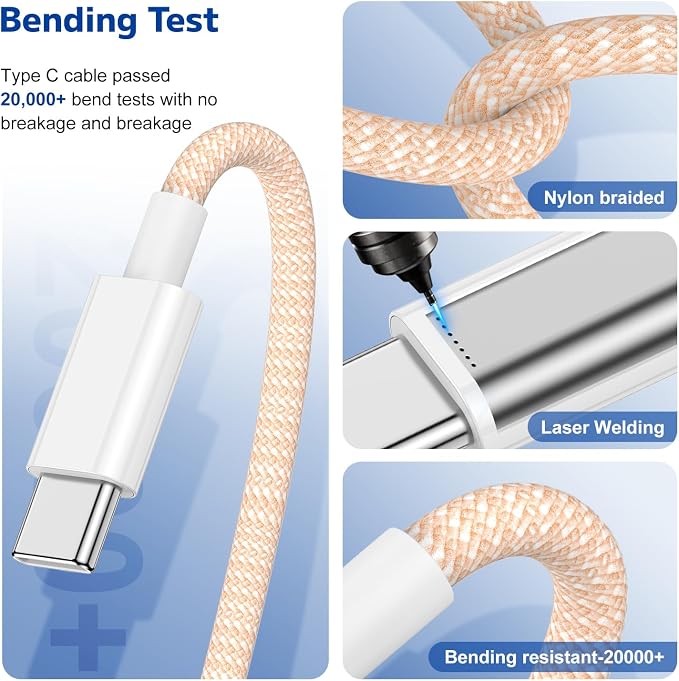 Long USB C to C Fast Charger Cable 10ft,60W Type C to C Fast Charging Cord for Apple iPhone 16 Pro Max/16/15 Plus/15/MacBook Pro 2021/2020/2019/2018,iPad 12.9/11 inch/Mini/Air 5/Samsung Galaxy Orange
