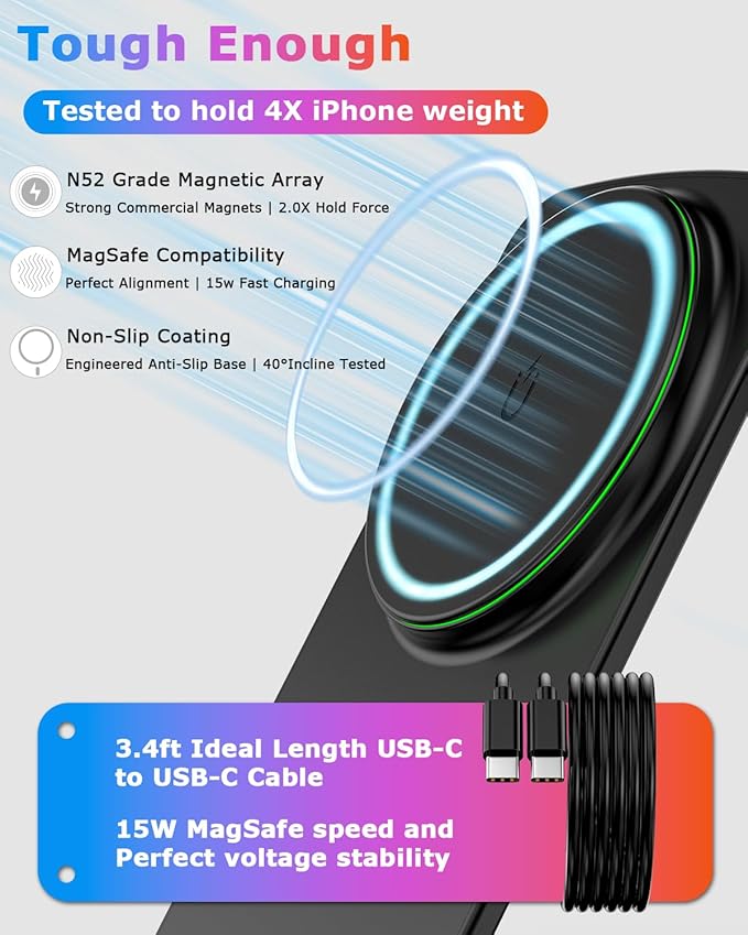 Magnetic Charger Stand, Wireless Charging Station Compatible with MagSafe for iPhone 17/16/15/14/13/12/Air Series (2 Pack, Onxy Black)