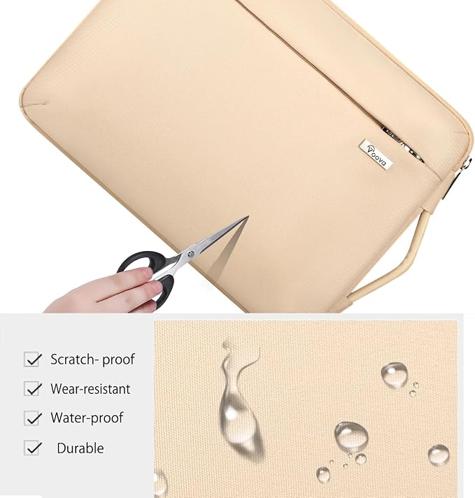 Voova Laptop Sleeve Case 13 13.6 Inch with Handle, 360°Protective Waterproof Slim Computer Bag Cover Compatible with MacBook Air 13 M1/M2/M3/M4 2020-2024, MacBook Pro 13, IPad Air/Pro 13, Beige