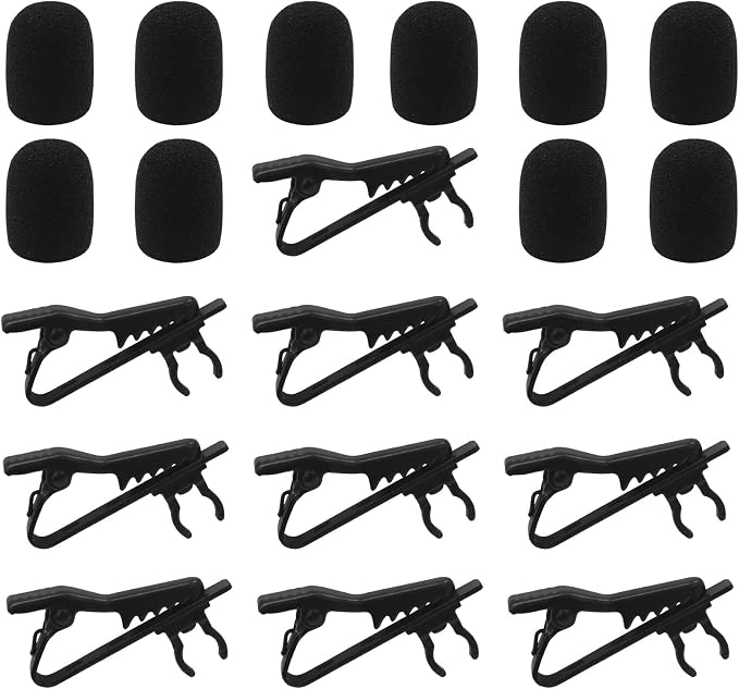 10 Pcs Lavalier Microphone Clips Replacement Kit with 10 Pcs Foam Windscreen Covers, Lapel Mic Clips Sponge Cover Kit for Voice Recording, Video Conferencing and Online Meetings