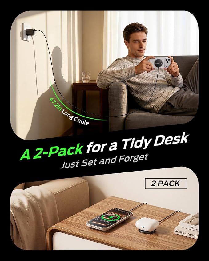 MOVESPEED Qi2.2 25W Magnetic Wireless Charger 2 Pack, MagSafe Fast Charging Pad, Compatible with iPhone 17/16/15/14/13/12 Series, AirPods Pro/4/3/2,Samsung Galaxy and More(Black)
