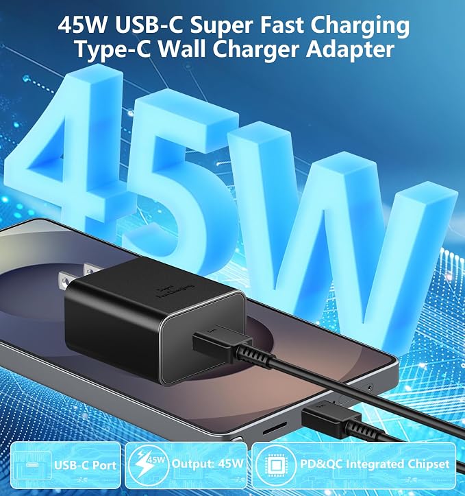 45W Super Fast Charger USB C, Linocell 2Pack USB C Chargers Block Type C Wall Charger Android Chargers with 6FT Type C Cord for Samsung Galaxy S26 Ultra/S26+/S26/S25 Ultra/S25/S24 Ultra/S23/Tab S10/S9