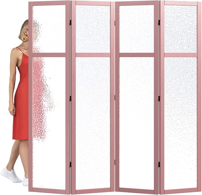 Acrylic Room Divider, 4-Panel Freestanding Partition Screen, Frosted Translucent Privacy Panel - Lightweight Modern Divider for Home Office Studio (Rose Gold, 4 Panels)