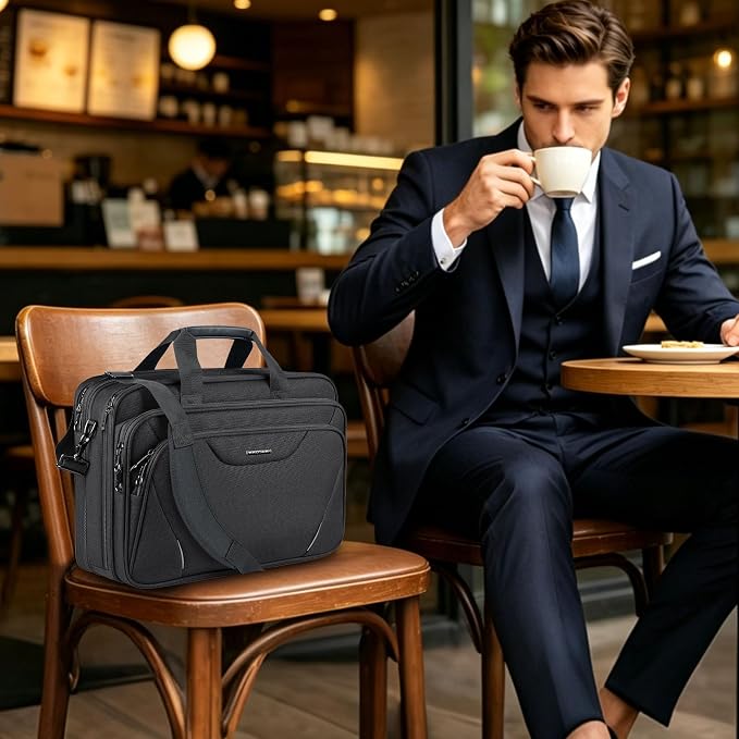 KROSER Laptop Bag Premium Laptop Briefcase Fits Up to 17.3 Inch Laptop Expandable Water-Repellent Shoulder Messenger Bag Computer Bag for Travel/Business/Men/Women-Black/Grey