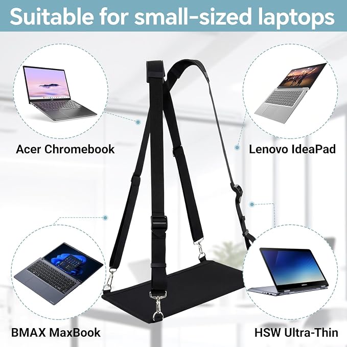 Suncalla Laptop Harness for Walking Portable Wearable Laptop Stand for up to 11'' Tablets E-Readers Notebook Notepad Standing Desk with Adjustable Straps(Black)