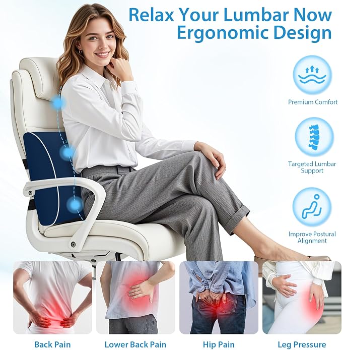 SweetSlubr Lumbar Support Pillow for Office Chair, Car Seats and Home Desks, Ergonomic Back Support with Double Adjustable Straps, Machine Washable Cover, Gray