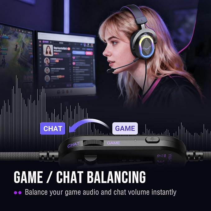 FIFINE Wired Gaming Headsets: 7.1 Surround Sound - Vibrant Customizable RGB - Game/Chat Balance, USB Gamer Headphones with Noise Canceling Microphone for PC, PS5/PS4, Laptop, Mac - AmpliGame H13BP