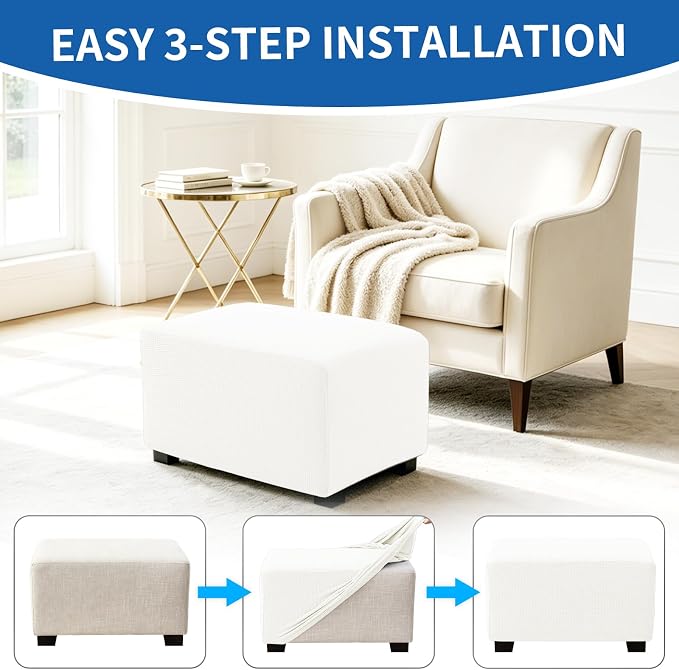 Ottoman Covers Ottoman Slipcovers Folding Storage Stool Washable Furniture Protector,Elastic Foot Stool Foot Rest Protector for Living Room Bedroom,Small,White