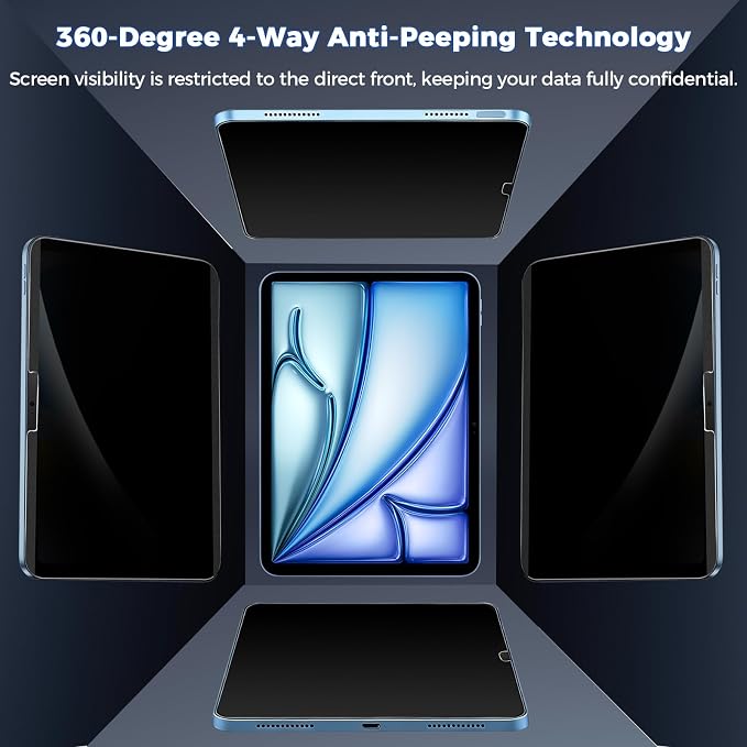 4-Way Magnetic Privacy Screen for iPad Air 11 Inch 2024/2025 (M2/M3, 6th/7th Gen), Removable 360° Private Filter for iPad Air 11, Anti Glare Bubble-Free Easy Install Security Protector, 1 Pack