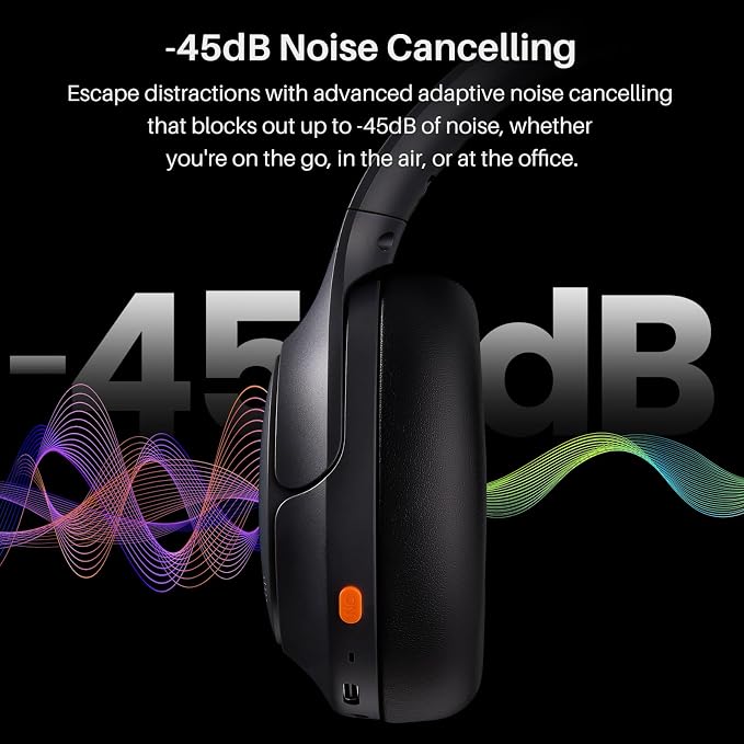 TOZO HT3 Hybrid Noise Cancelling Headphones, 90H Battery Life Wireless Over Ear Bluetooth 6.0 Foldable Headset, AI Voice Assistant with 5 Mics, Connect 2 Devices and Hi-Res Sound, 32 EQ Audio Presets