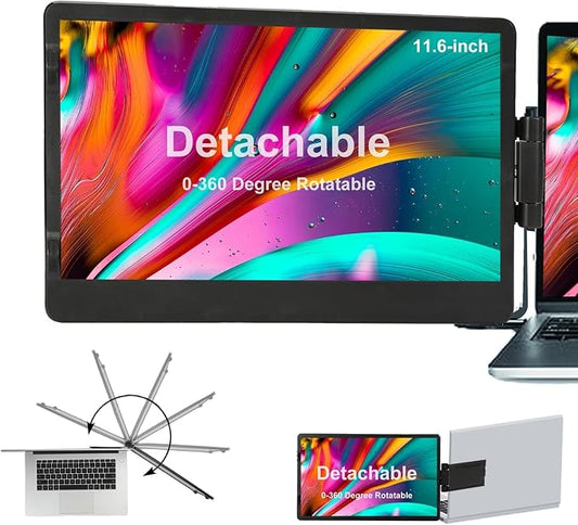 farfi Laptop Screen Extender - 360° Rotatable Portable Monitor | 11.6"" Foldable Laptop Monitor Extender with USB-C & Mini HDMI, Plug and Play for Mac, PC, and Android, 91005358FARFI