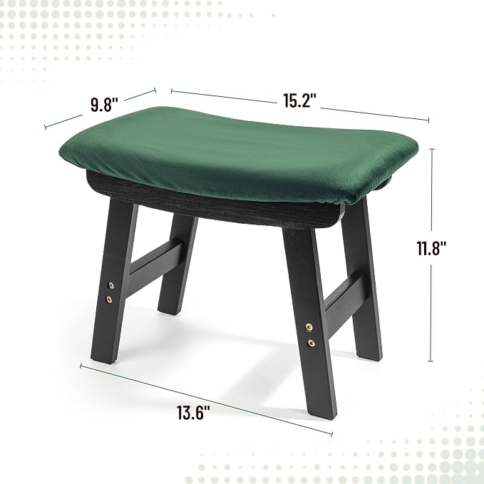 BAMBOO LAND- Bamboo Foot Stools Ottoman, Green Cushion & Black Wood Legs, Small Ottoman Foot Rest for Couch
