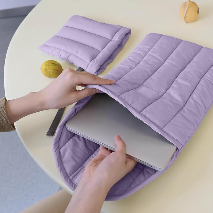 Puffy Laptop Sleeve Set 15-16 Inch Purple, Protective Carrying Case with Data Cable Bag, Cute Case Bag Compatible with 15 and 16 Inch Laptops, for MacBook Air M2 M1, Asus/Dell Xps/Lenovo