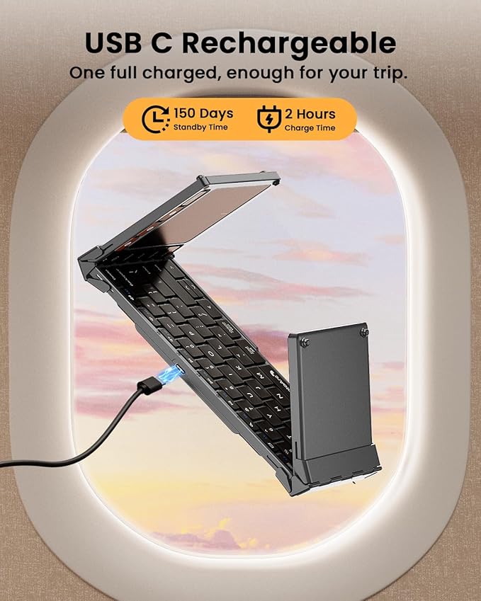 ProtoArc Foldable Keyboard with Touchpad, XK01 TP Folding Portable Keyboard, Full Size Keys, Large Trackpad Bluetooth Travel Keyboards for Laptop PC Tablet - Gray
