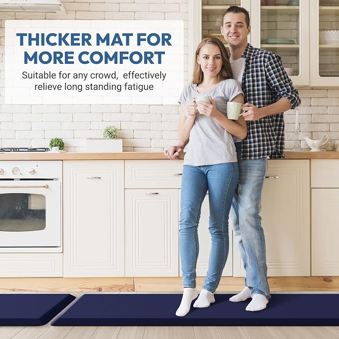 4/5 Inch Thick Kitchen Mat - Cushioned Anti Fatigue Mats for Kitchen Floor - Easy to Clean, Waterproof, Non-Slip Kitchen Rug for Sink, Office, Kitchen (22''x54'' Blue)