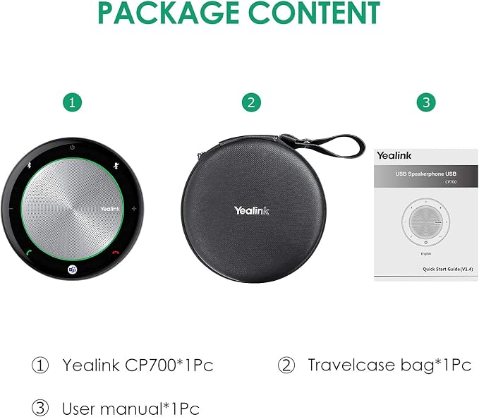 Yealink Bluetooth Speakerphone Conference Microphone Teams Certified CP700 USB Full Duplex Noise Reduction Algorithm Home Office 360° Voice Pickup (Package Without dongle)