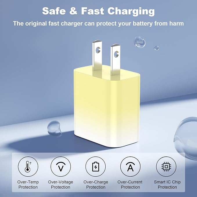GREPHONE iPhone Charger Fast Charging,20W PD USB C Wall Charger 4 Pack with 6FT Fast Charging Cable - Fast Charger for iPhone 14/14 Pro Max/13/13 Pro/12/12 Pro/11/11 Pro/XS, iPad(Yellow)