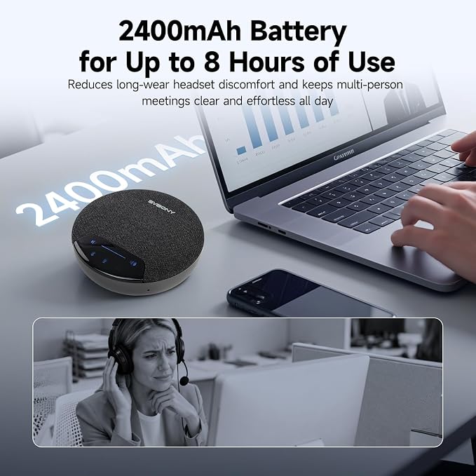 SVBONY SVN O1 Conference Speaker and Microphone, 3A+AI Noise Cancelling Conference Speaker for Clear Sound Quality, 3 Methods Plug & Play, 4Mic with 360°Voice Pickup Supports 10-12 People for Meeting