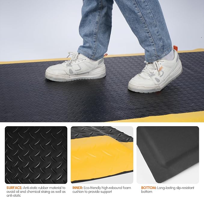 Anti Fatigue Mats Industrial 2' x 7' 15/16" Thick Ergonomic Standing Mat Commercial Kitchen Mat Heavy Duty Diamond Plate Shop Floor Mat Helps Relieve Back and Leg Soreness
