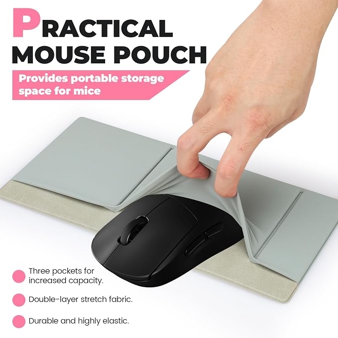 3-Pocket Laptop Pouch for Mouse & Hard Drive, Adhesive Holder Case Elastic Sleeve Pocket for External Portable SSD, Phone, USB Cable, Pen, Green