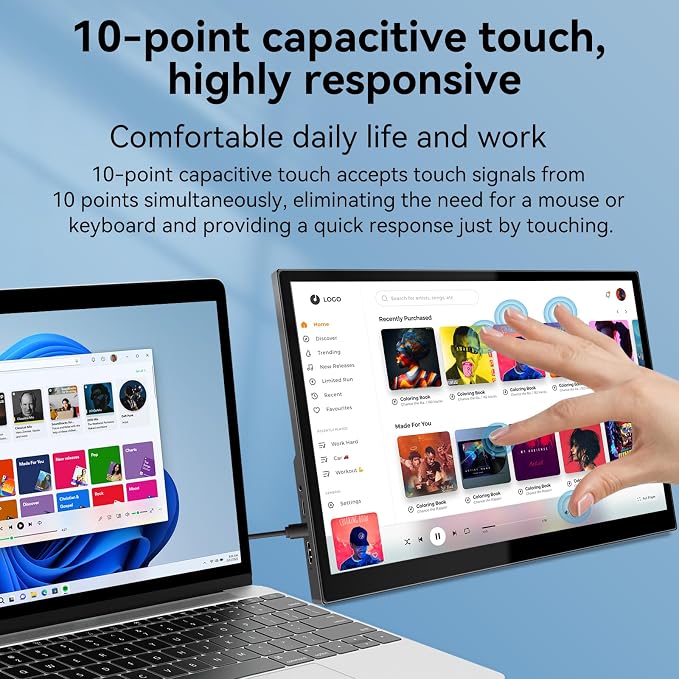 Portable Touchscreen Monitor 16 Inch 1920X1200P IPS Touch Screen Monitor with USB C HDMI Port, 350cd/m², External Monitors for Laptop PC Phones Computer PS4/5